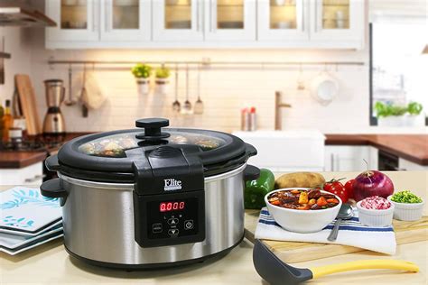 Elite Platinum Mst 6013d 6 Qt Programmable Slow Cooker With Locking Lid Stainless Steel