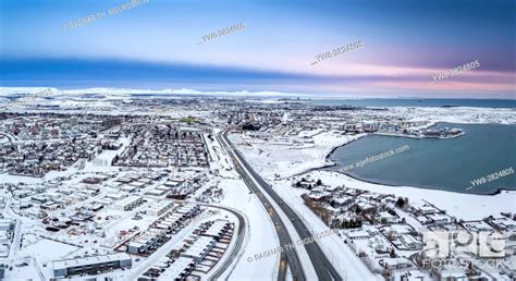 Winter Arnarnes And Gardabaer Suburbs Of Reykjavik Iceland Stock