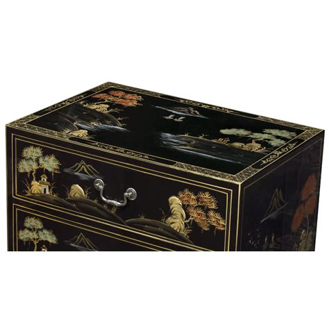 Black Lacquer Chinoiserie Scenery Motif Chest China Furniture Online