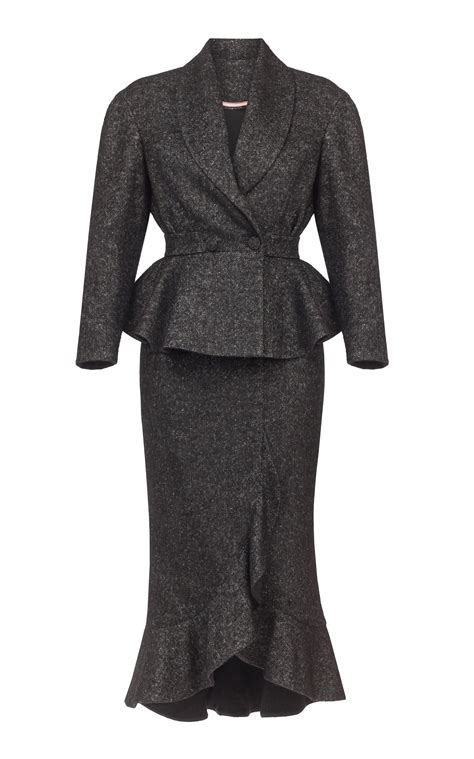 lyst ulyana sergeenko demi couture peplum ruffle skirt suit set in black