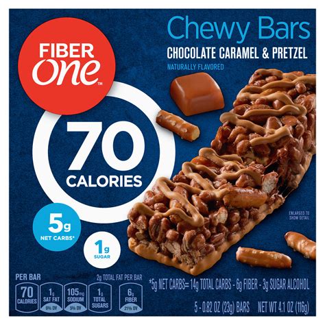 fiber one chewy bars chocolate caramel and pretzel 5 bars 0 82 oz 23 g each iherb