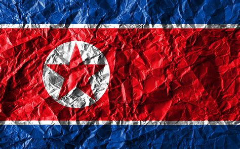 North Korean Flag Crumpled Paper Asian Countries Creative Flag Of