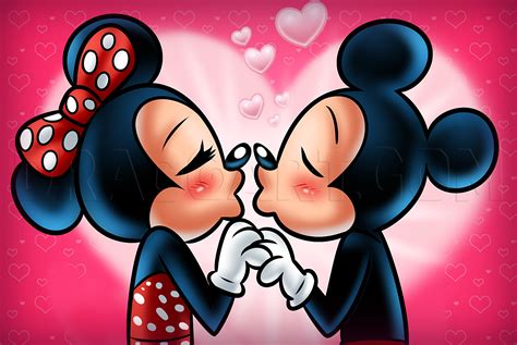 Romantic Mickey Mouse And Minnie Mouse Kissing Happiness