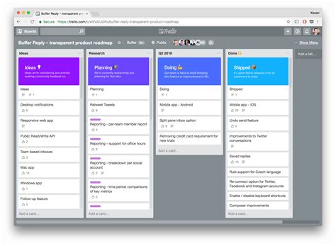 Corrello gives you counts of open bugs, cards in progress or anything else important to you both at an overall level and broken down by board or member. Sample Trello Board from Buffer for Product Roadmap | Diet ...