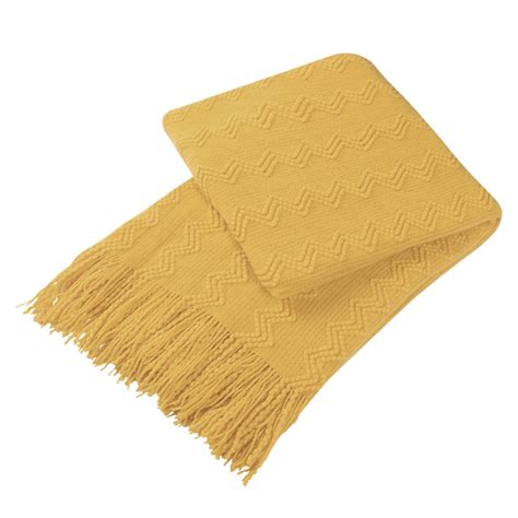 Unique Bargains Stripe Acrylic Lightweight Throw Yellow Standard