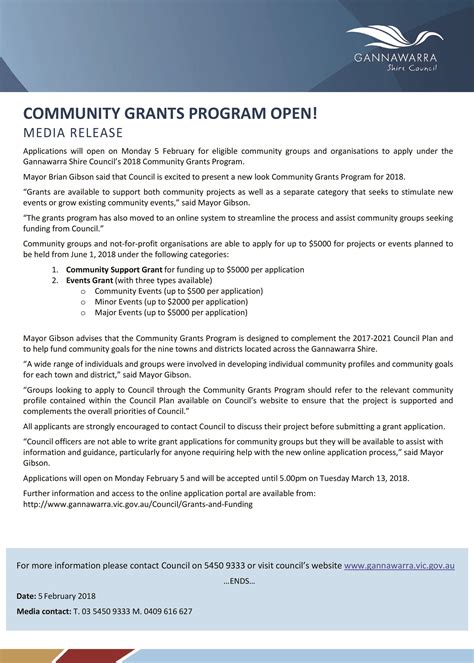 Community Grants Program Open Gannawarra Shire Council