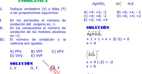 Nomenclatura InorgÁnica Problemas Resueltos Tipo Examen De Ingreso A La