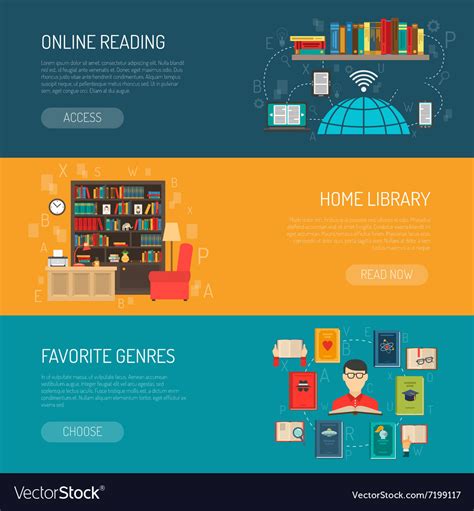Library Flat Banners Set Royalty Free Vector Image
