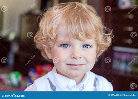 Portrait Of Blond Toddler Boy With Curly Hairs Stock Image Image