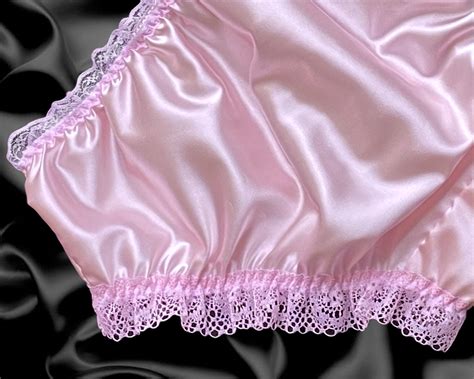 Baby Pink Satin Frilly Lace Trim Sissy Panties Knicker Briefs Size