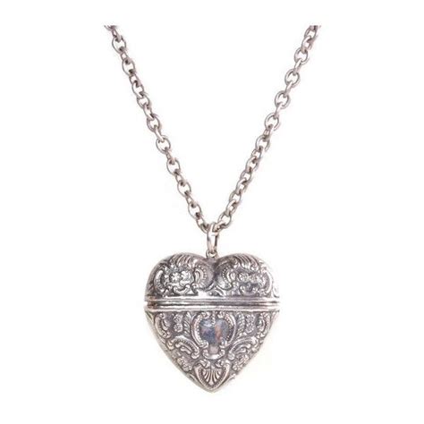 Victorian Sterling Heart Locket Pendant Necklace Antique Art Nouveau