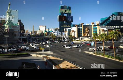 Time Lapse Of Cars Traffic On Las Vegas Strip Intersection People