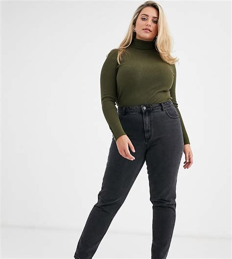 Vero Moda Curve Mom Jeans With High Waist In Washed Black Modesens