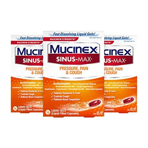 Mucinex Sinus Max Maximum Strength Pressure Pain And Cough Sinus Symptom Relief Pain Reliever