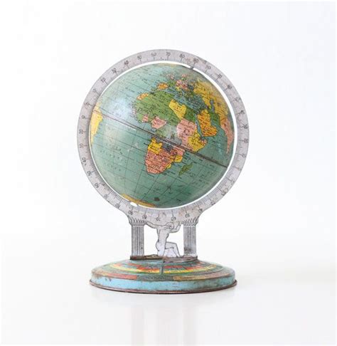 Vintage Tin Globe Atlas Man Holding World