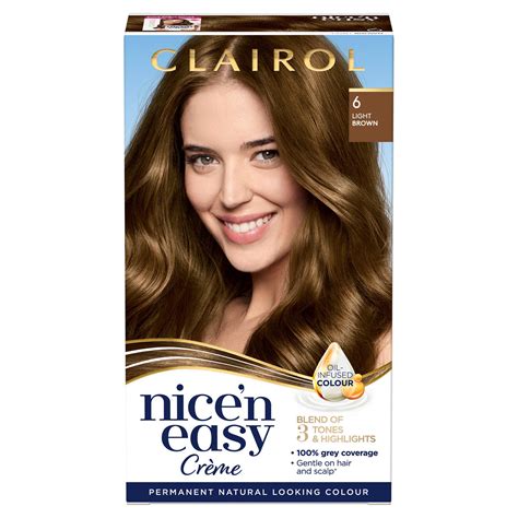 clairol nice n easy crème natural looking oil infused permanent hair dye 6 light brown 177ml
