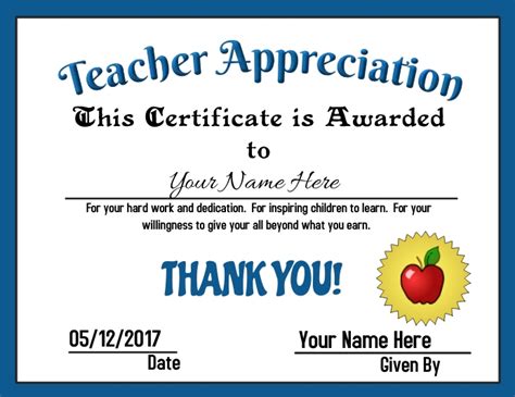 Teachers Appreciation Certificate Templates