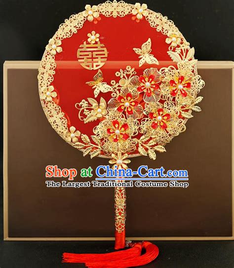 Traditional Chinese Classical Red Round Fans Ancient Hanfu Wedding