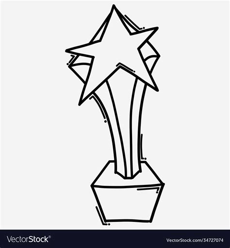 Trophy Award Star Doodle Icon Drawing Sketch Hand Vector Image