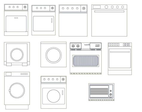D Autocad Drawing File Of The Various Types Of Washing Machine Block