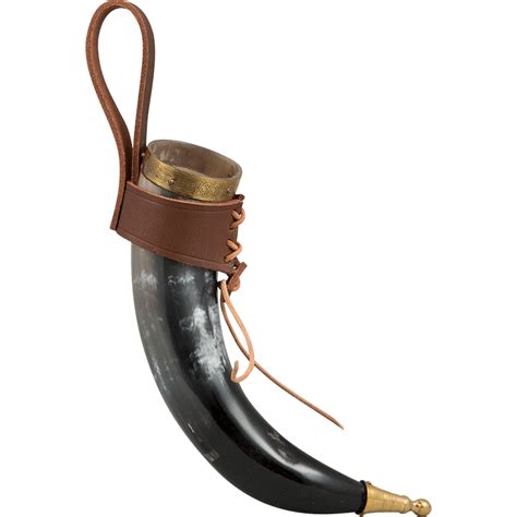 Brass Tipped Viking Drinking Horn With Leather Holder Hw 700777h