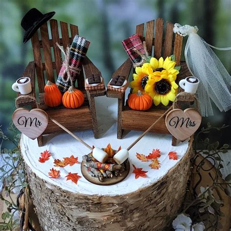 Fall Autumn Themed Wedding Cake Topper Pumpkin Sunflower Bride Etsy