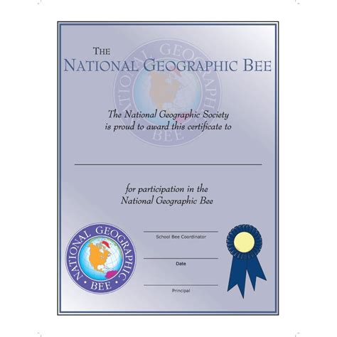 National Geographic Bee Student Participation Certificate