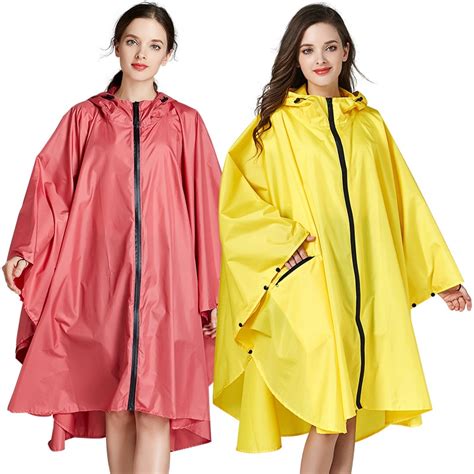 Womens Fashion Rain Poncho Coat Waterproof Raincoat Cape Lightweight