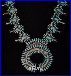J M Begay Navajo Petit Point Turquoise Sterling Silver Squash Blossom