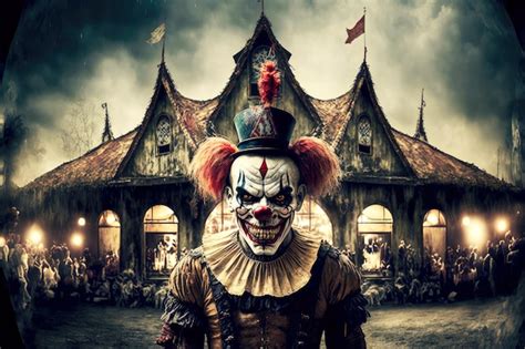 Premium Photo Creepy Village Circus With Sinister Clown In Mask
