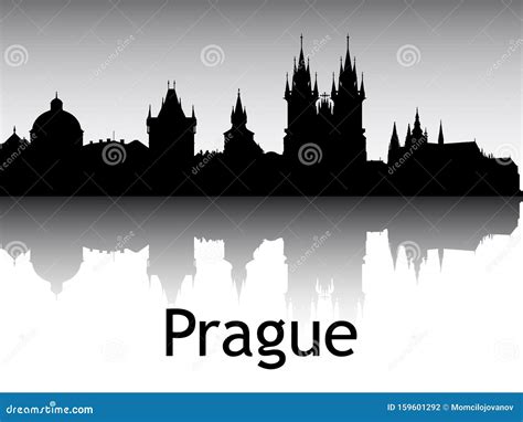 Panoramic Silhouette Skyline Of Prague Czechia Stock Vector