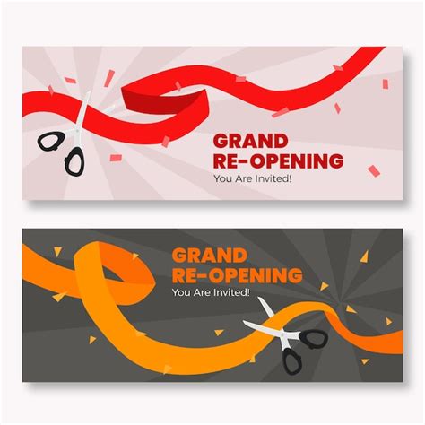 Premium Vector Grand Re Opening Banners With Ribbon And Scissors