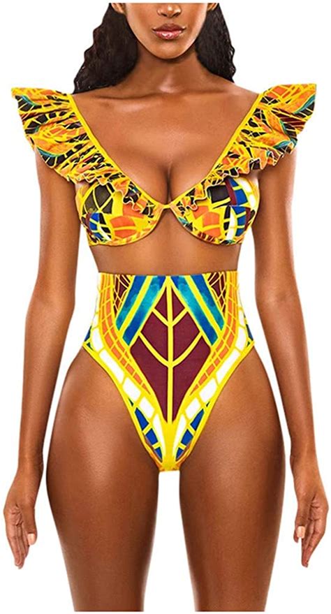 African Print Bikini Set Womens Swimwear Push Up Padded Bra Feast Clothing Swimsuit Beachwear