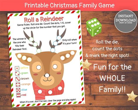 Roll A Reindeer Game Preschool Games Printable Dice Game Etsy