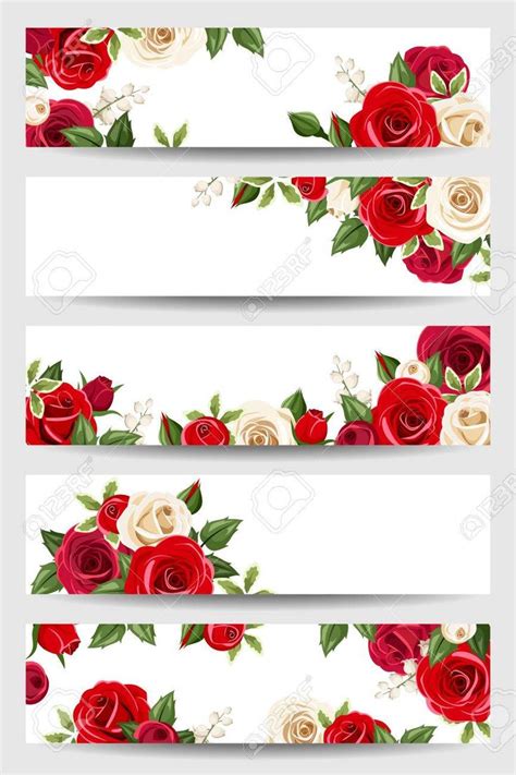 Vector Banners With Red And White Roses In 2020 Red And White Roses