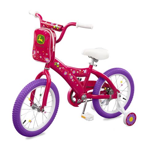 John Deere 16 Girls Bike Kids Bike With Training Wheels Dark Pink