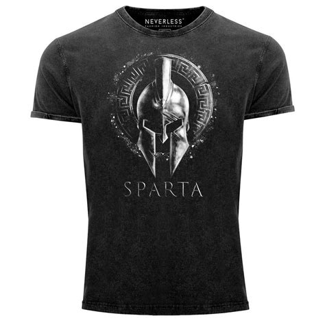 Neverless Print Shirt Herren Vintage Shirt Aufdruck Sparta Helm Krieger