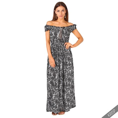 Women Ladies Floral Off Shoulder Gypsy Boho Summer Beach Maxi Long Dress Au Ebay