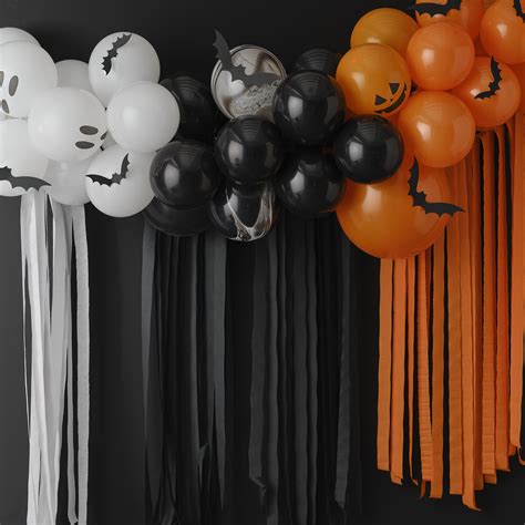 Halloween Balloon Arch Backdrop With Ghosts Pumpkins Bats And Streamers