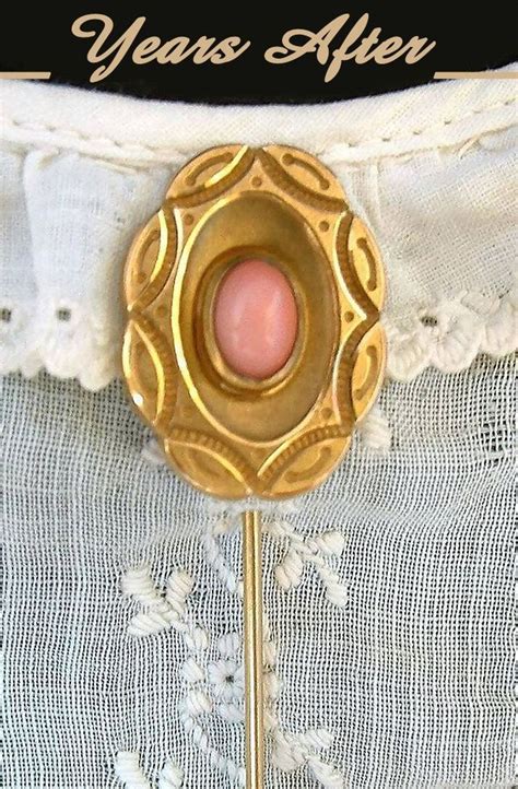 Antique Victorian Brooch Stick Pin Coral Glass Cabochon And Engravings From Yearsafter On Ruby Lane