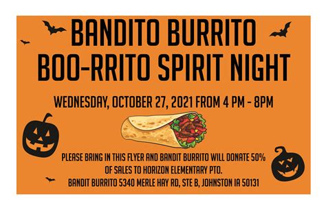 Bandit Burrito Spirit Night Horizon Elementary School Pto