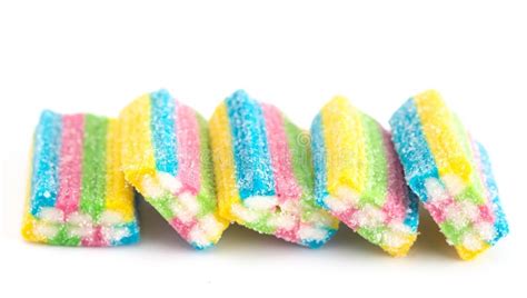Rainbow Colored Candy Filled With White Cream Stock Photo Image Of