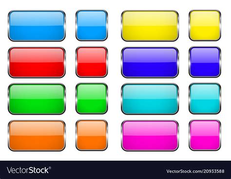 Colored Rectangle Glass 3d Buttons With Metal Vector Image