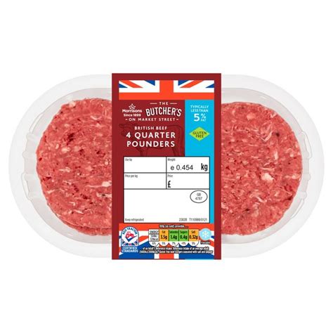 Morrisons Morrisons 4 Beef Burgers 5 Fat 454gproduct Information
