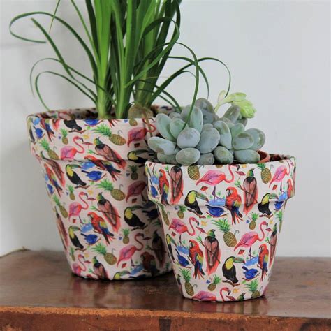 Birds Of Paradise Patterned Fabric Covered Plant Pot By Deja Ooh
