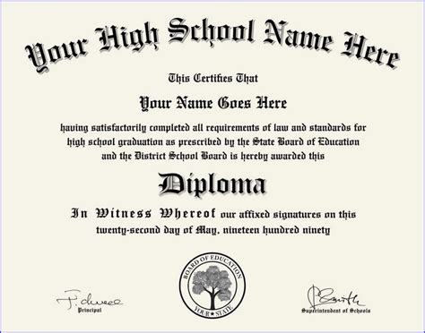 Printable High School Diploma With Name