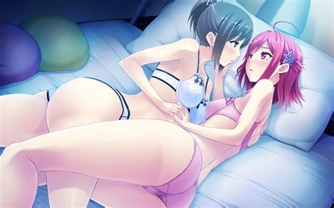 Tel O Kokuro Nozomi Female Sekitsu Ayaka Yamiyo Ni Odore Game Cg 2girls Ahoge Ass Bed
