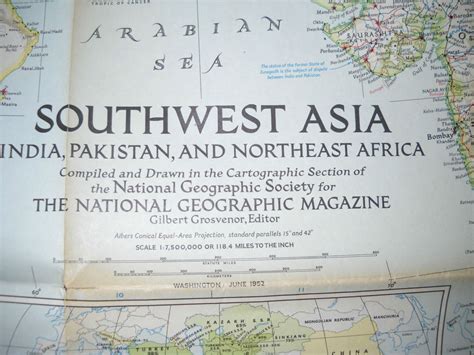 1952 Vintage National Geographic Map Southwest Asia June 1952 Nat Geo