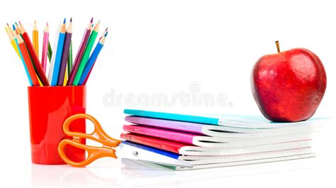 Notebooks Pencils And Apple Stock Photo Image Of Homework