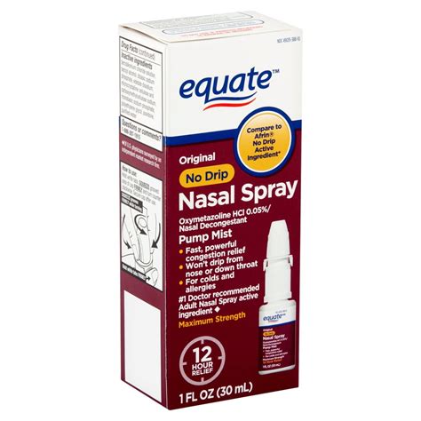 Equate No Drip Nasal Spray Oxymetazoline Hcl Provides 12 Hour Nasal